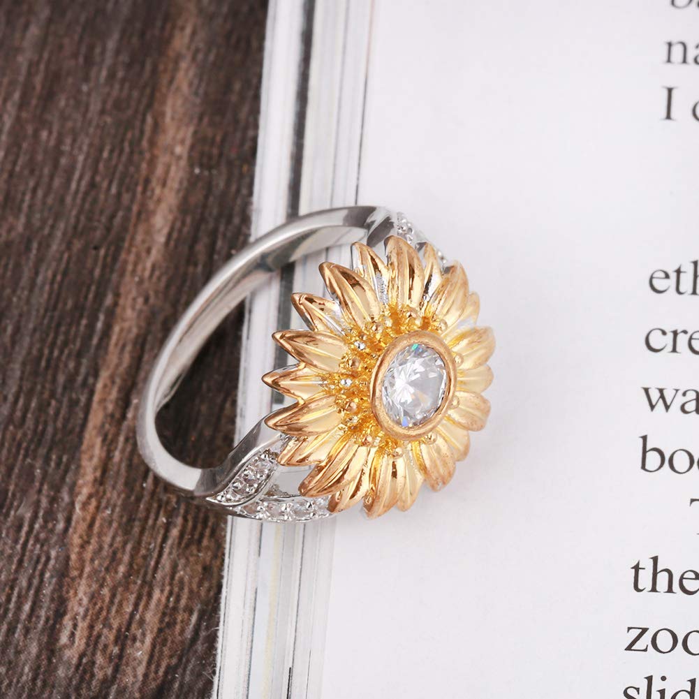 Sunflower Rings for Women - Dainty Copper Sunflower Jewelry, Round Floral Engagement Ring for Girls & Women - Perfect for Parties, Gifts & Everyday Wear