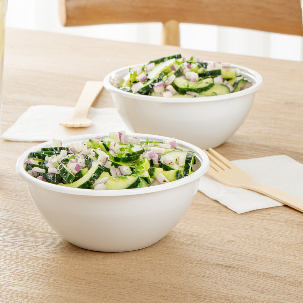 7 oz Round White Plastic Salad Bowls - 5