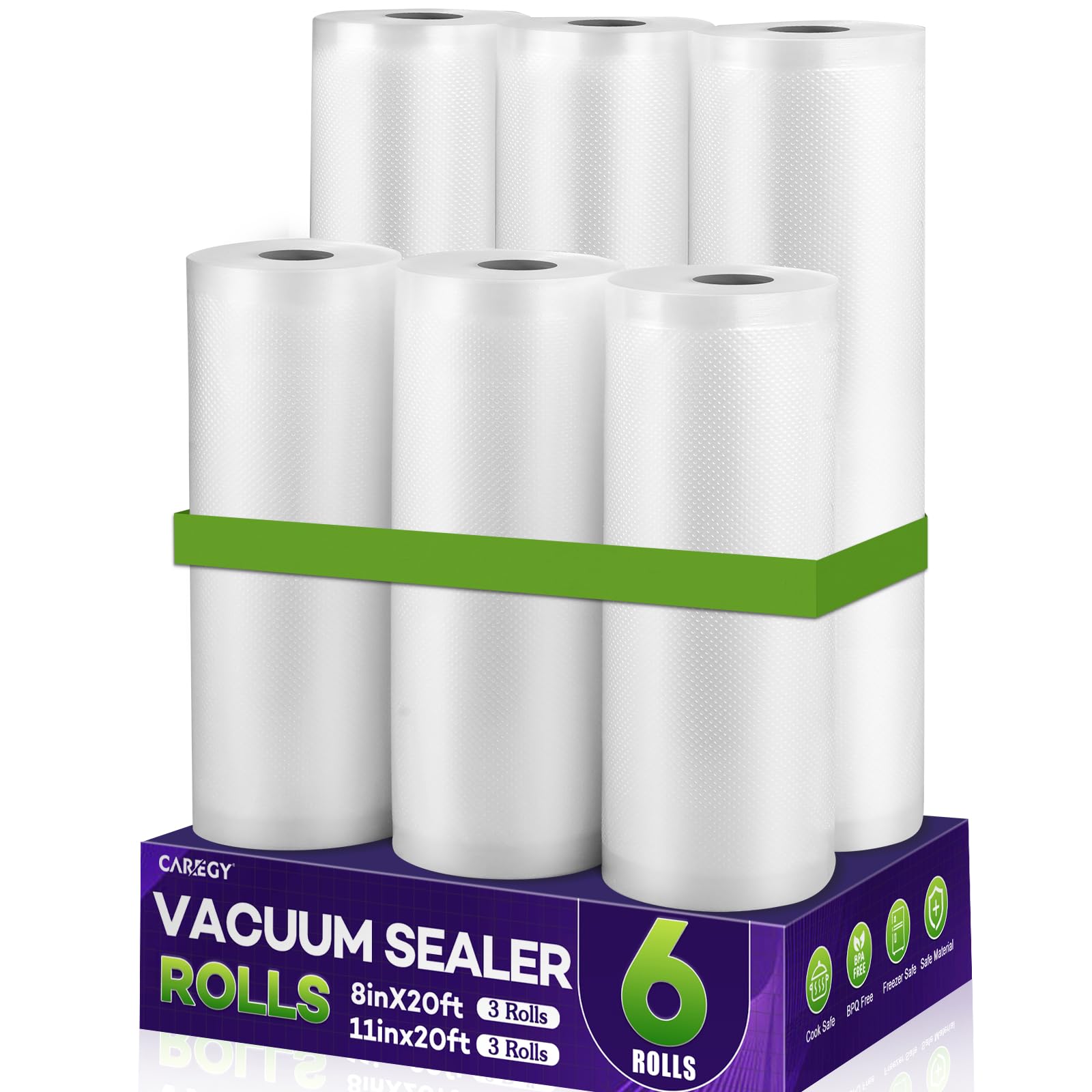CAREGY Commercial Grade BPA Free Vacuum Sealer Bags - 6 Pack (3 Rolls 8