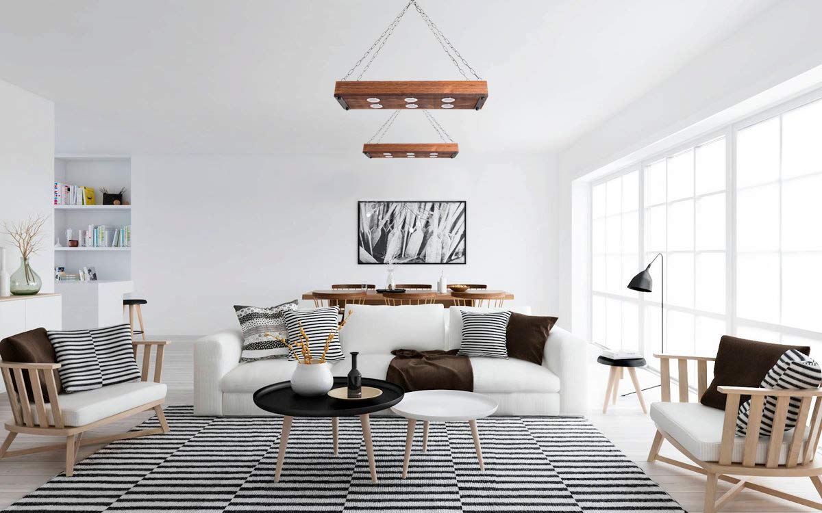 Modern Wood LED Pendant Light Fixture - 6-Light Hanging Chandelier for Kitchen Island, Dining Room, Bedroom & Restaurant - Energy Efficient Halogen Alternative - Perfect for Ambient Lighting in Homes and Commercial Spaces