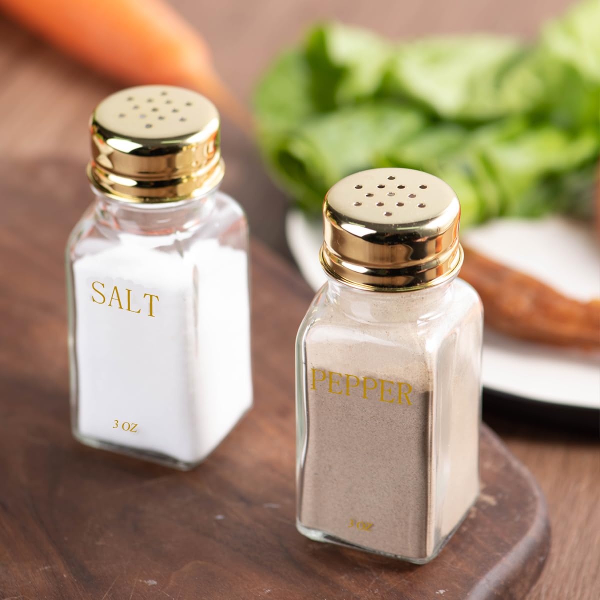 Premium Gold & Clear Glass Salt and Pepper Shakers Set - Modern Kitchen Decor with Stainless Steel Lids - Elegant White & Gold Dining Accessories for Home, Wedding Gift & Restaurant Use - Perfect for Table Setting, Dinner Parties & Everyday Cooking