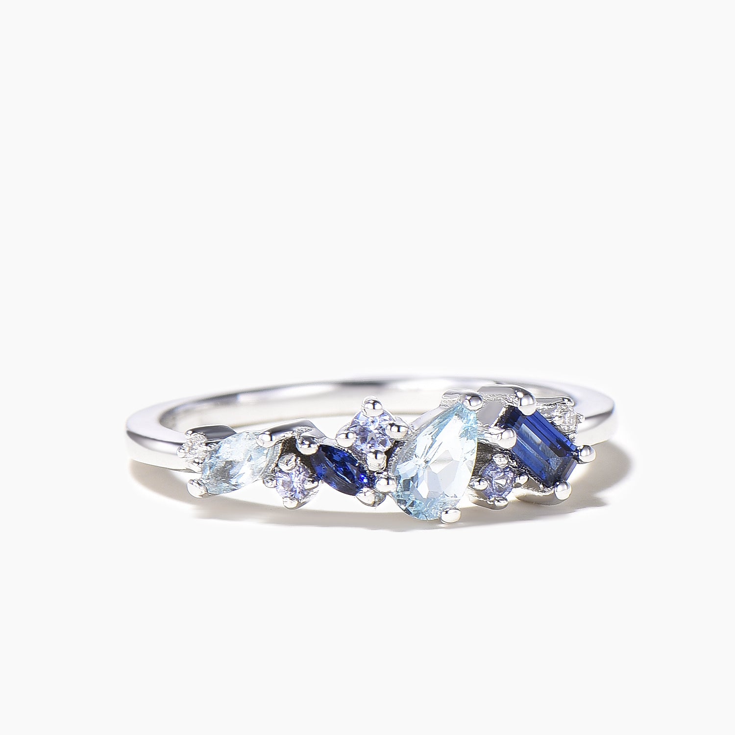 Exquisite Teardrop Cut Aquamarine Wedding Ring with Mixed Cut Sapphire & Tanzanite Cluster - Perfect for Engagement, Anniversary & Bridal Jewelry Gifts