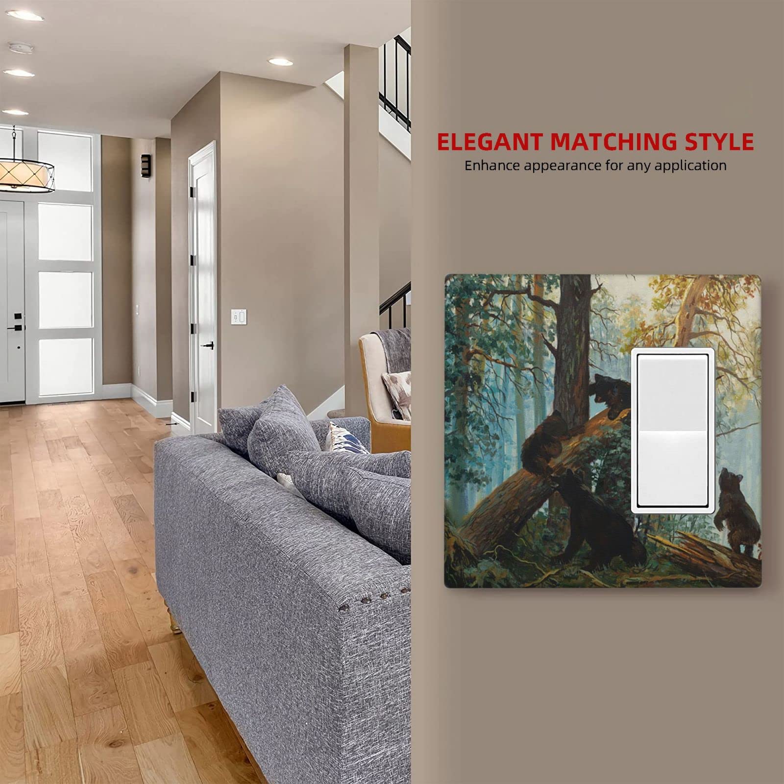 Bear Forest Design 2-Gang Combination Wall Plate - 1 Toggle & 1 Rocker Light Switch Cover - 4.50