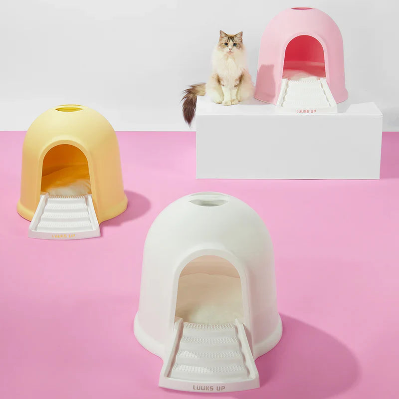 2 in 1 Kitty Litter Box & Cat House - Eco-Friendly Dual Use Litter Cabin with Odor Control - Perfect for Small Spaces & Stylish Home Decor