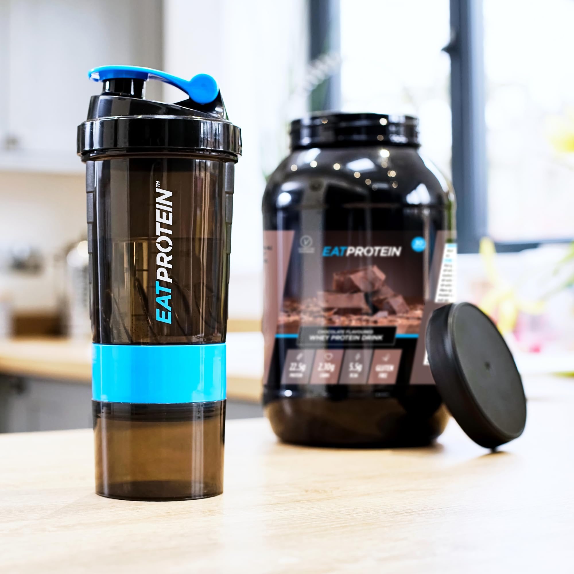 EatProtein 500ml Protein Shaker Bottle with 2 Detachable Powder Containers - Leakproof Gym Water Bottle for Protein Shakes & Workout Drinks - Perfect for Bodybuilding, Fitness & Post-Workout Recovery