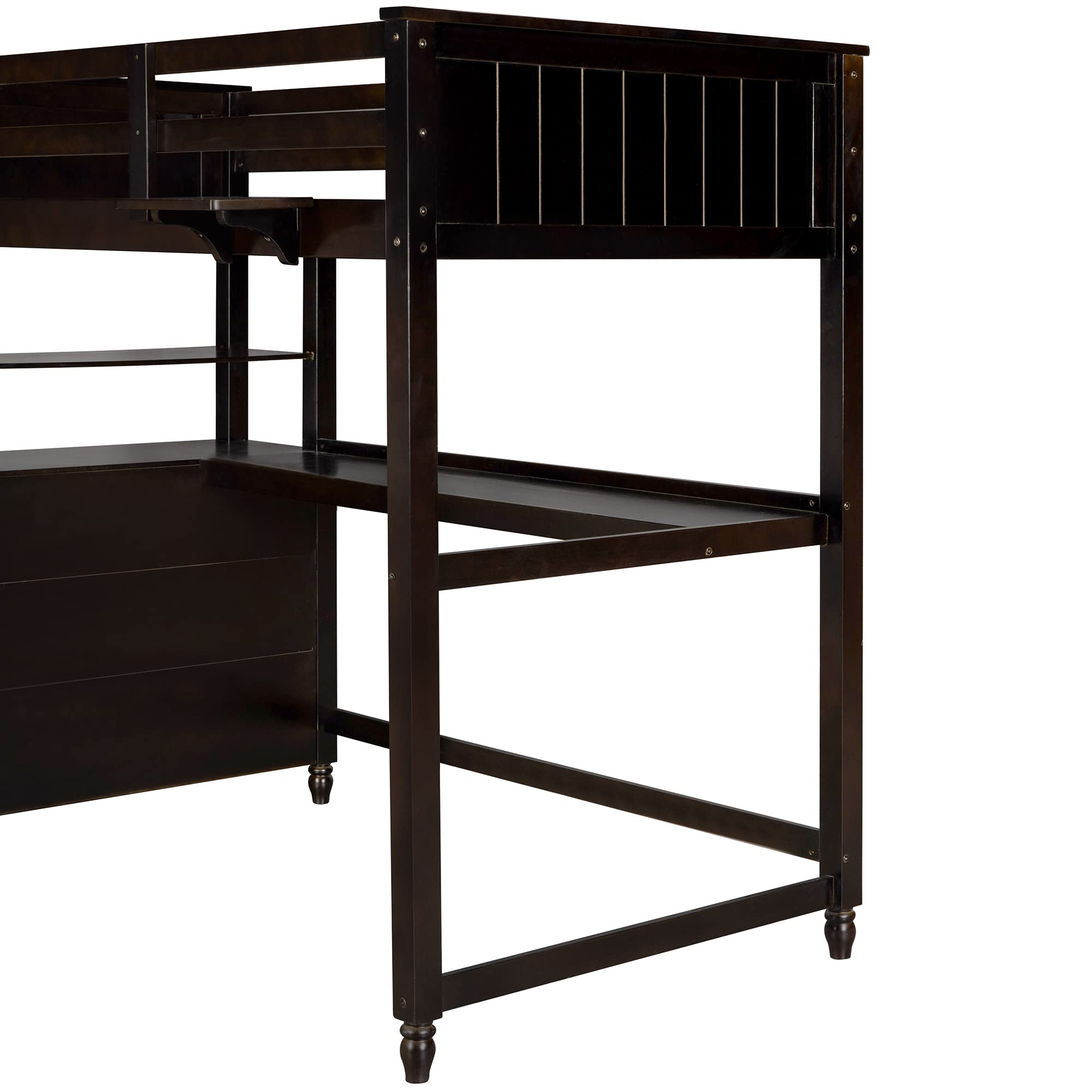 **Solid Wood Twin Loft Bed with Desk for Kids – Multi-Functional Loft Bed Frame with 3 Drawers, 3 Storage Shelves, Ladder & Guardrails (Espresso) – Perfect for Small Bedrooms, Dorm Rooms & Space-Saving Kids' Rooms**