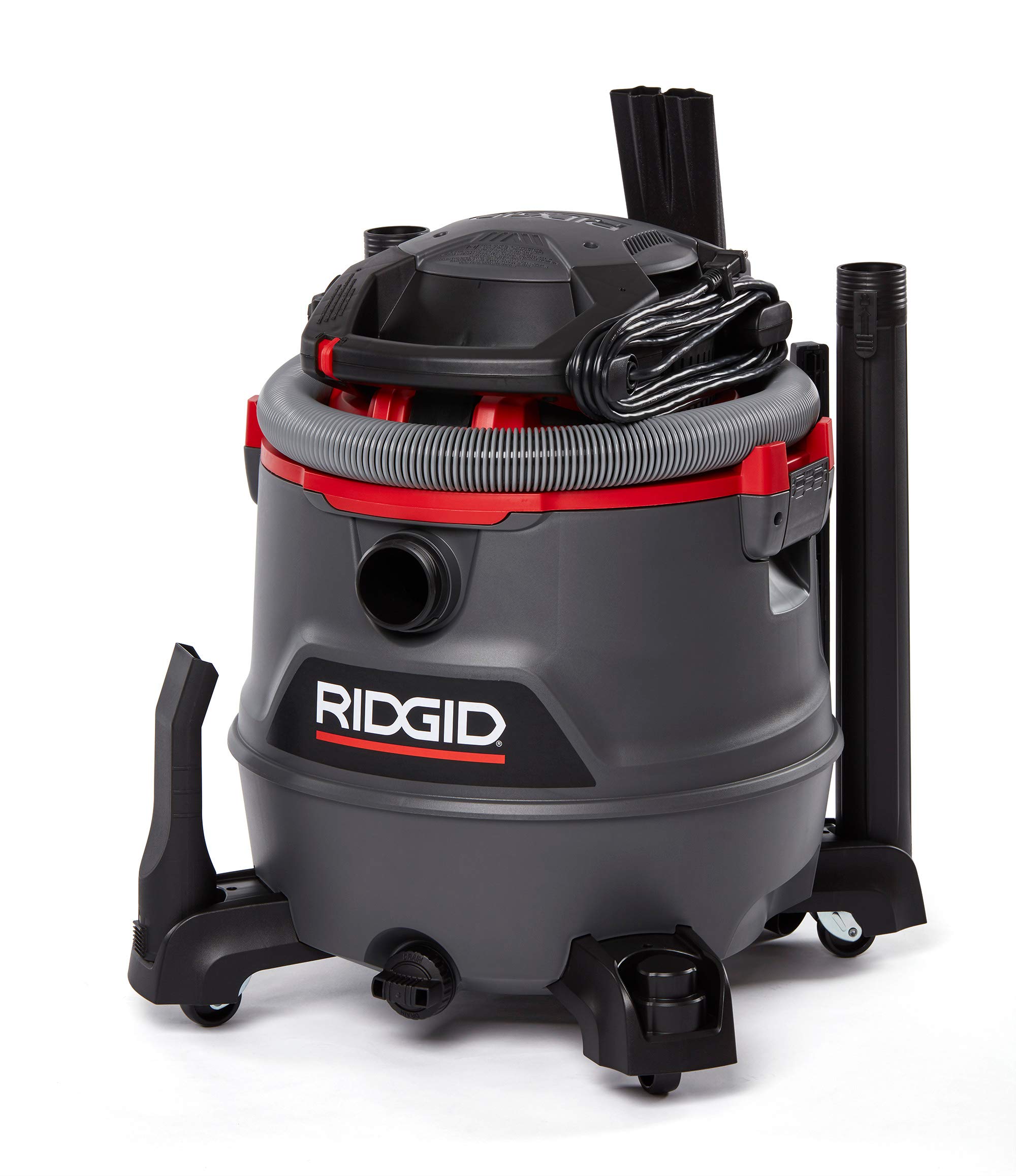 RIDGID 62723 16-Gallon Wet/Dry Vacuum Cleaner - Heavy Duty Shop Vac with Powerful Suction, Dark Gray & Red - Ideal for Garage, Workshop, and Home Cleaning
