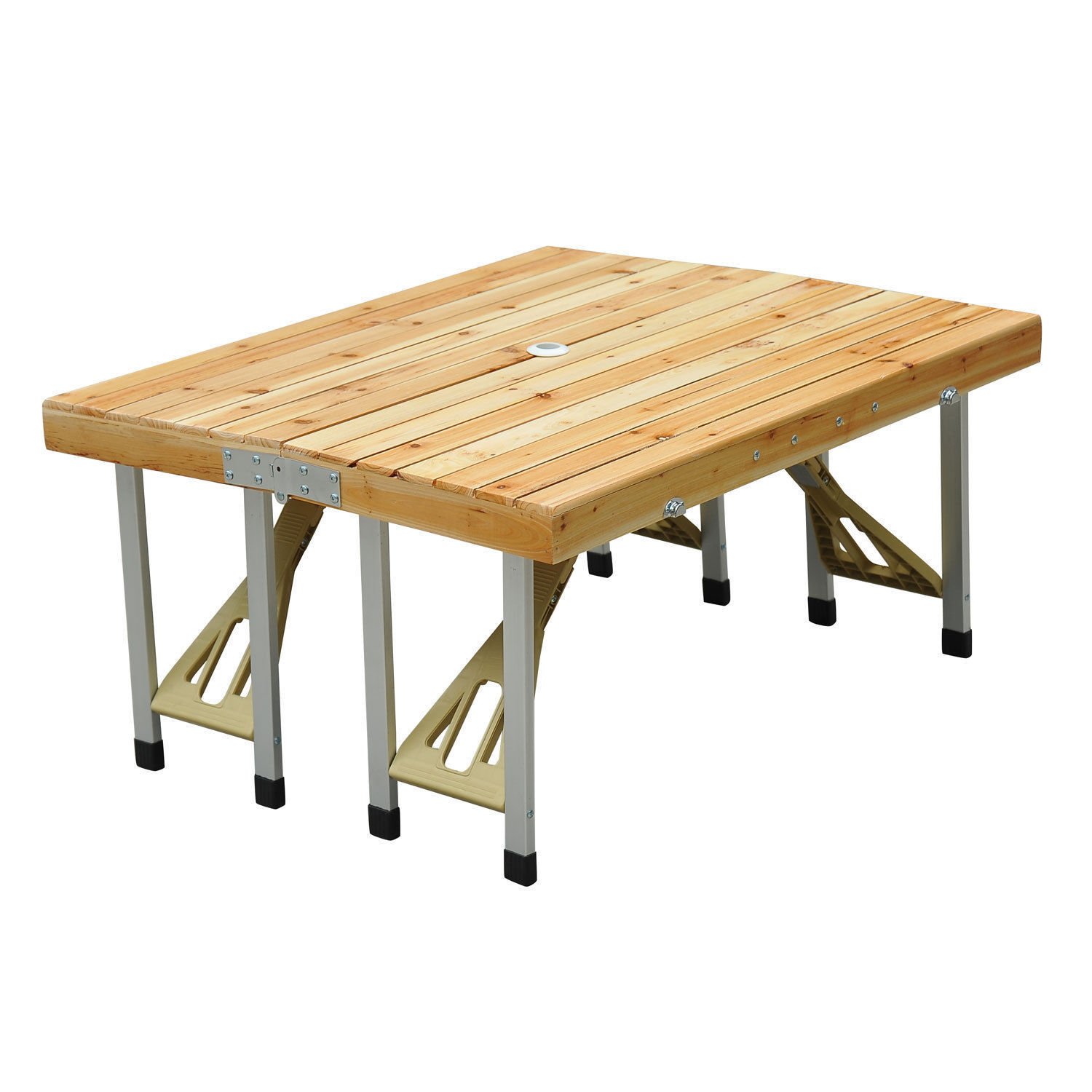 Portable Folding Picnic Table Set with 4 PP Seats & Aluminum Legs - Outdoor Camping, Garden & Patio Furniture with Umbrella Hole - Perfect for BBQs, Beach Trips & Backyard Gatherings