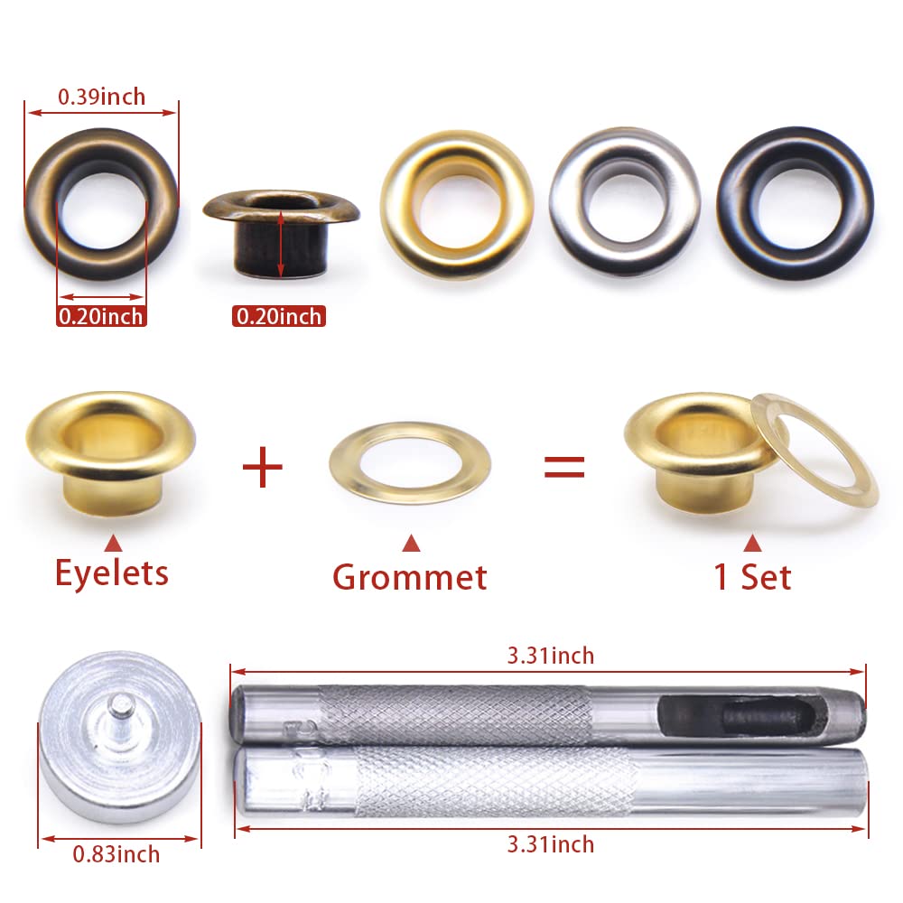800 Sets Grommet Kit with 3-Piece Installation Tools - 4 Color Options for DIY Crafts, Curtains, Banners & Fabric Projects