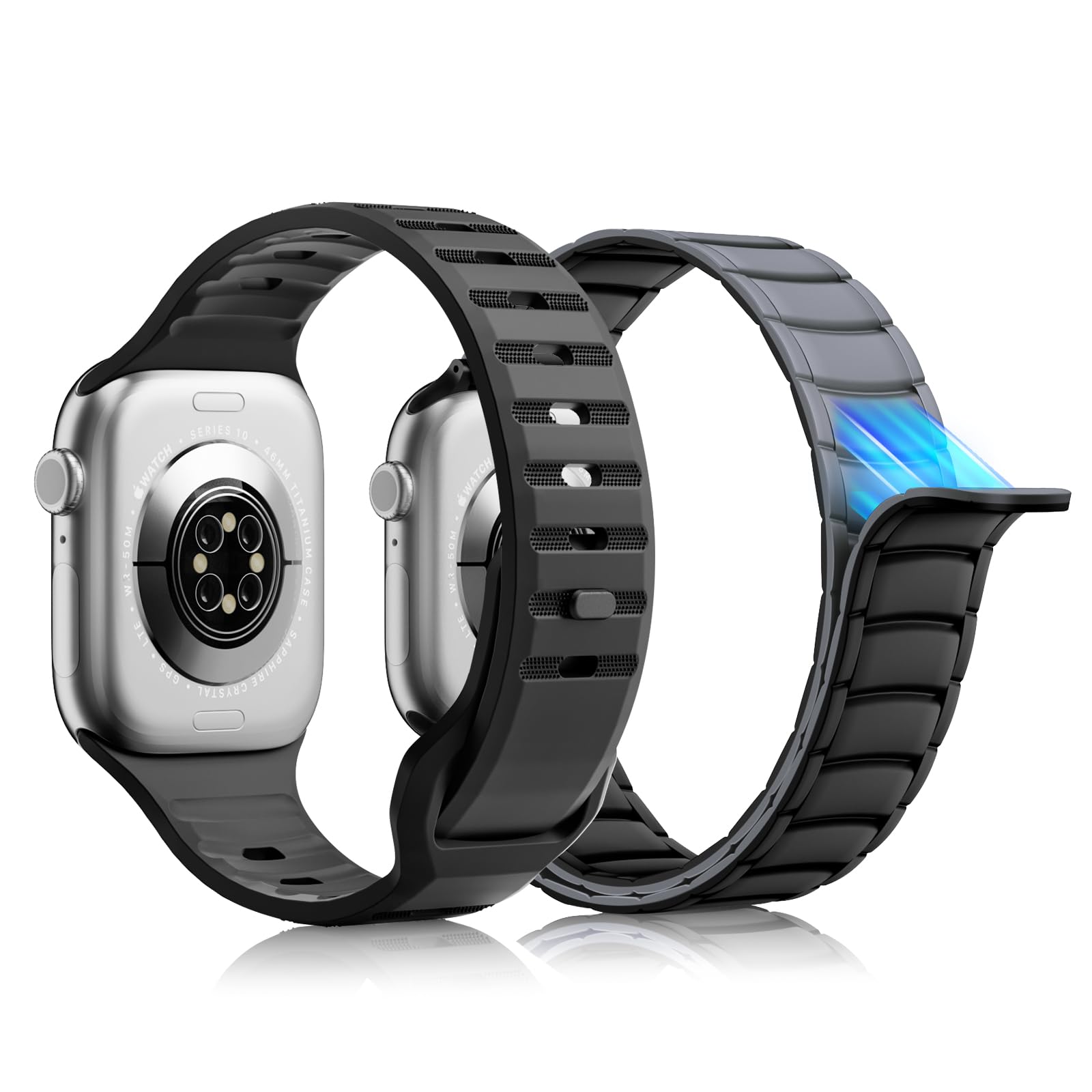 DMMG 2 Pack Magnetic Apple Watch Band for Ultra 2/Ultra/Series 9/8/7/6/5/4/3/SE - Soft Silicone Strap for 49mm 46mm 45mm 44mm 42mm 41mm 40mm 38mm - Unisex Sport Wristband for Gym, Running & Daily Wear