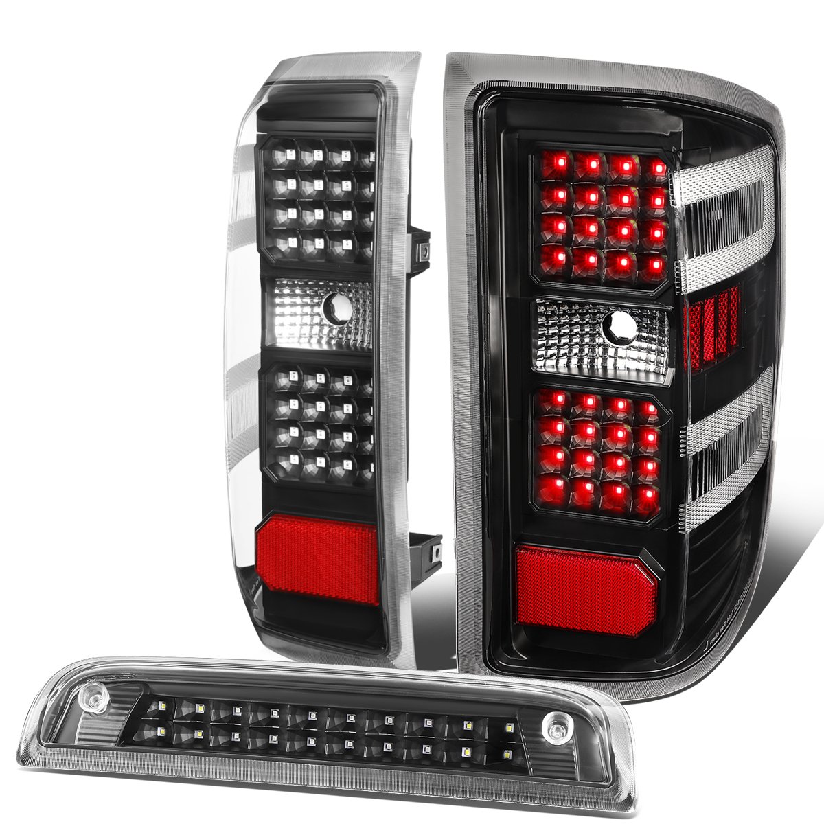 Auto Dynasty LED Tail Lights with Third Brake Light - Compatible with Chevy Silverado 2014-2019, Black Housing & Clear Lens - Upgrade Your Truck's Style & Safety for Night Driving & Towing