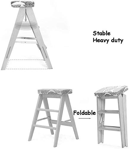 3-Step Foldable Wooden Stool Ladder for Home - Indoor Climbing Step Stool, Sponge Cushioned Seat, Green Ladder Chair - Perfect for Kitchen, Bathroom, and Kids' Room
