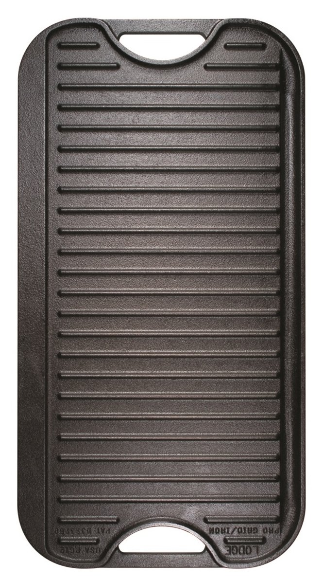 Lodge LPGI3 20-inch Cast Iron Reversible Grill & Griddle with LGP3 Pre-Seasoned Rectangular Grill Press - Perfect for Outdoor BBQ, Camping & Indoor Stovetop Cooking