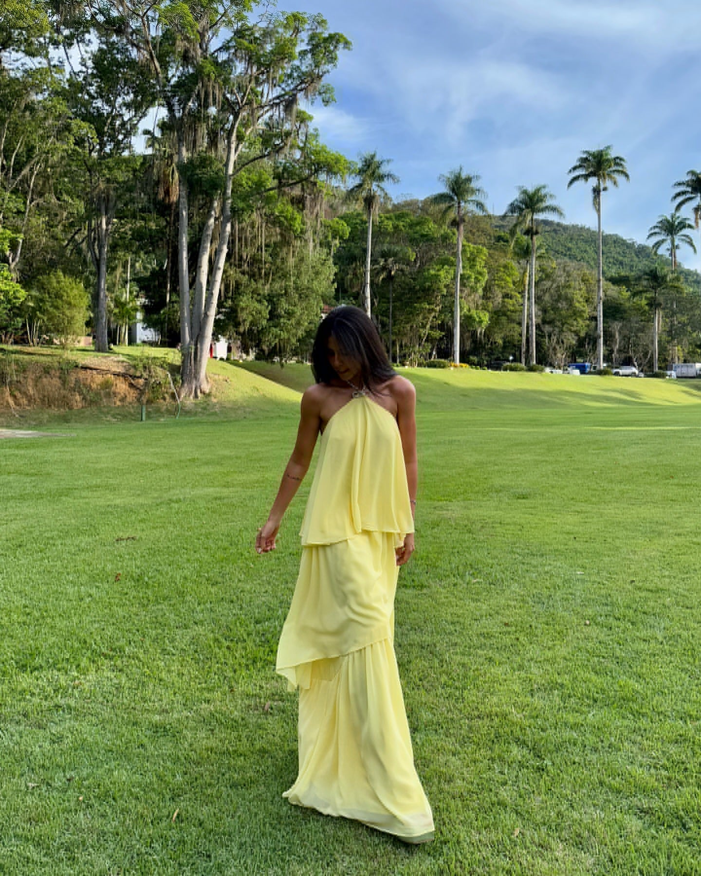 Elegant A-Line Yellow Prom Dress with Chiffon Fabric & Tiered Ruffle Design - Perfect for Homecoming, Formal Dances & Special Occasions