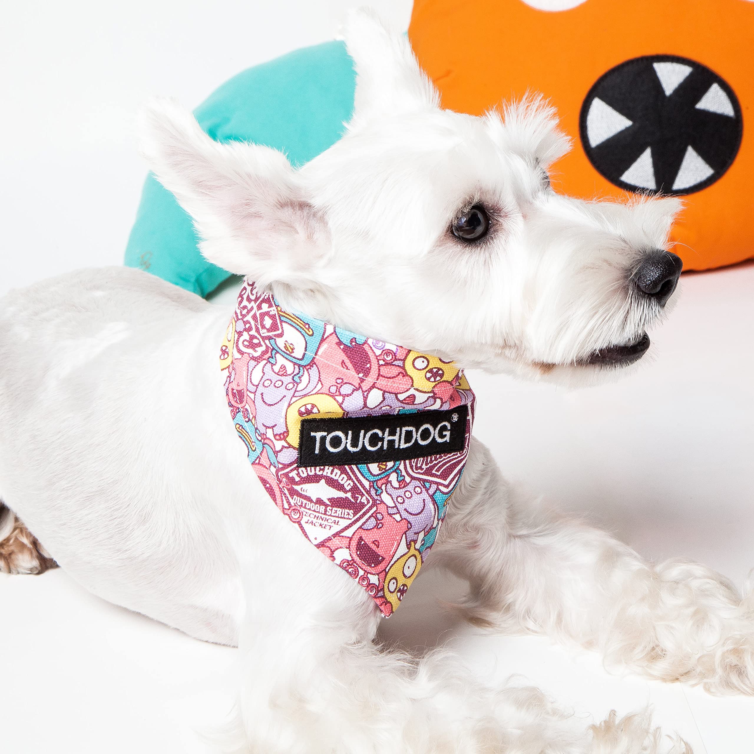 Touchdog 'Bad-to-The-Bone' Star Patterned Fashionable Velcro Dog Bandana - Medium Size, Pink Pet Accessory for Small Dogs, Perfect for Daily Walks, Pet Photos & Costume Parties