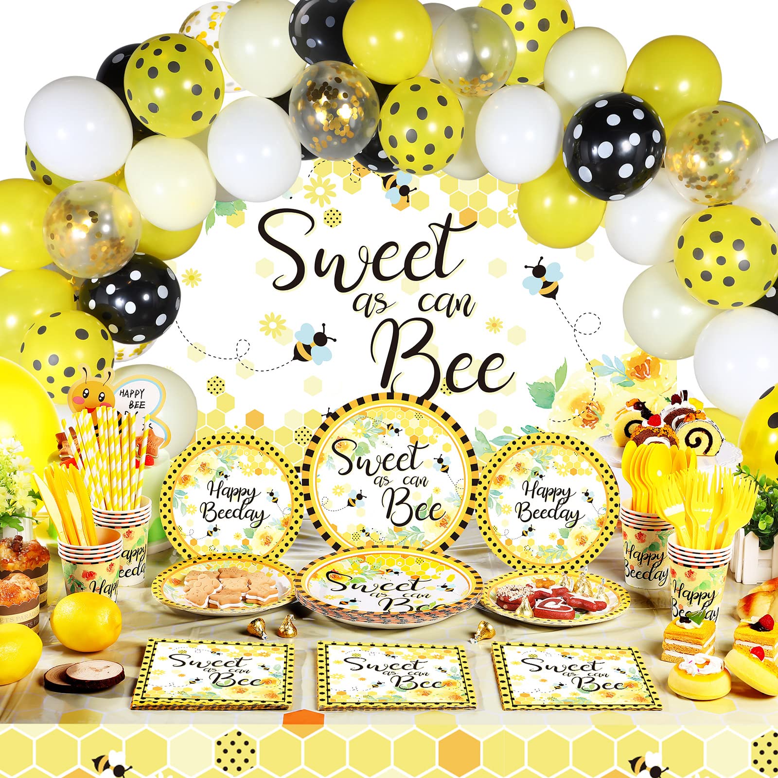 Tatuo 190 Pcs Bee-Themed Party Decorations Kit - Sweet as Can Bee Baby Shower Backdrop, Gender Reveal & Kids Birthday Party Supplies | Perfect for Nursery Decor, First Birthday, and Spring Themed Celebrations