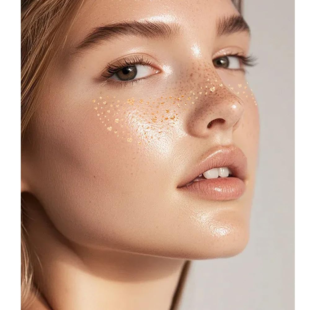 10 PCS Glitter Freckles Face Tattoos - 10 Style Gold Face Glitter Speckles for Festivals, Parties, Raves & Cosplay - Waterproof Sparkling Face Stickers for Makeup - Perfect for Halloween, Music Festivals & Photo Shoots