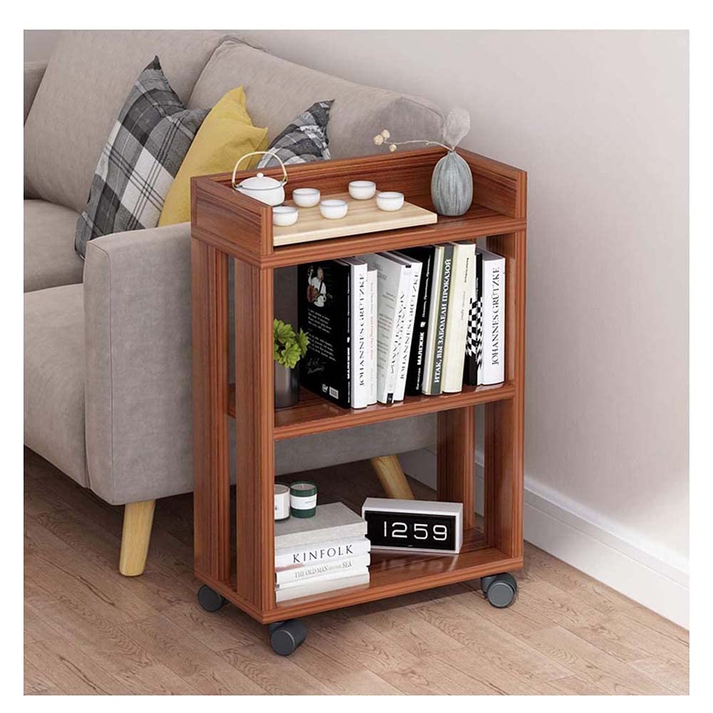 YXYY Sliding Bookshelf Organizer with Wheels - Adjustable Bookcase Storage Rack for Books, Magazines & CDs - Free Style Display Natural Wood Stand Shelf - Perfect for Home, Office & Library Organization