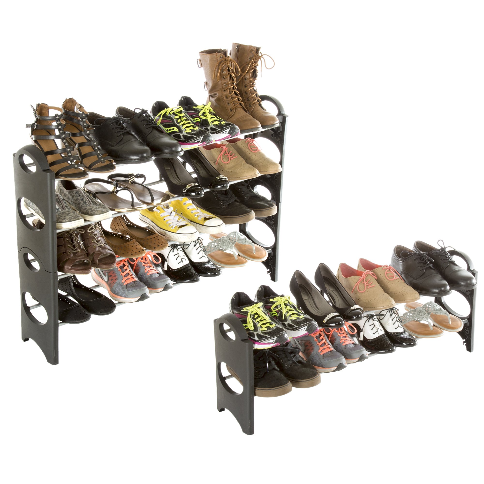 4-Tier Stackable Shoe Rack Organizer - Holds 16 Pairs of Shoes for Sneakers, Heels & Boots - Space Saving Closet, Entryway & Bathroom Storage Solution - Perfect for Small Apartments & Dorm Rooms