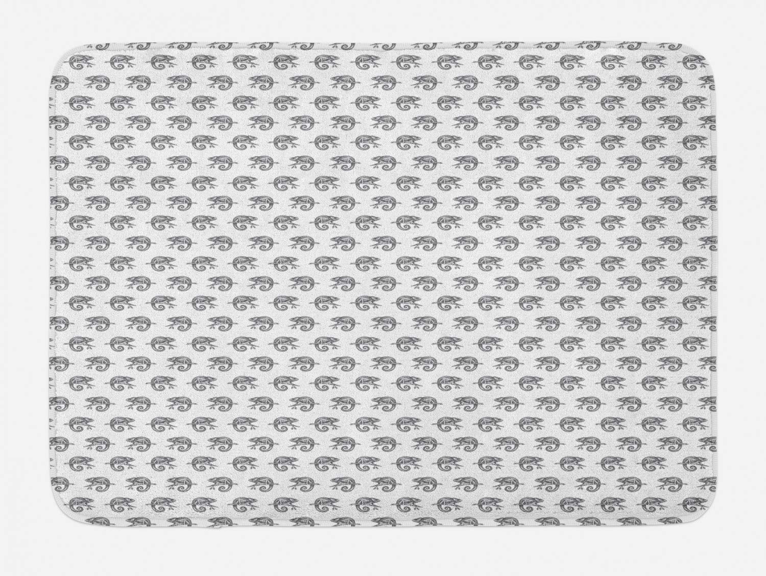Ambesonne Non-Slip Chameleon Bath Mat - Pencil Sketch Animal Print Plush Bathroom Rug, 30.2