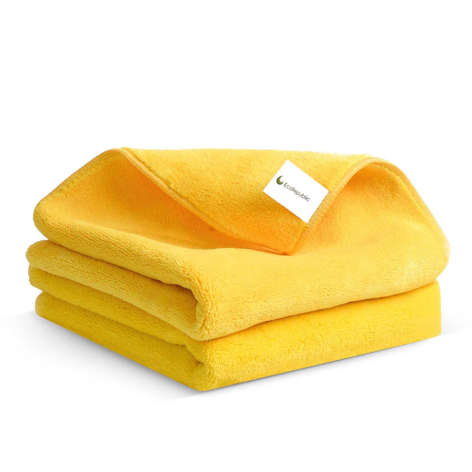 ECOREPUBLIC Extra Thick Microfiber Cleaning Cloths - 2 Pack 16x16 Inch Super Absorbent Car Drying Towels for Auto Detailing, Glass Windows, Household Cleaning | Ultra Soft Plush Yellow Microfiber Towels | Perfect for Car Wash, Kitchen, Bathroom & Electronics Cleaning