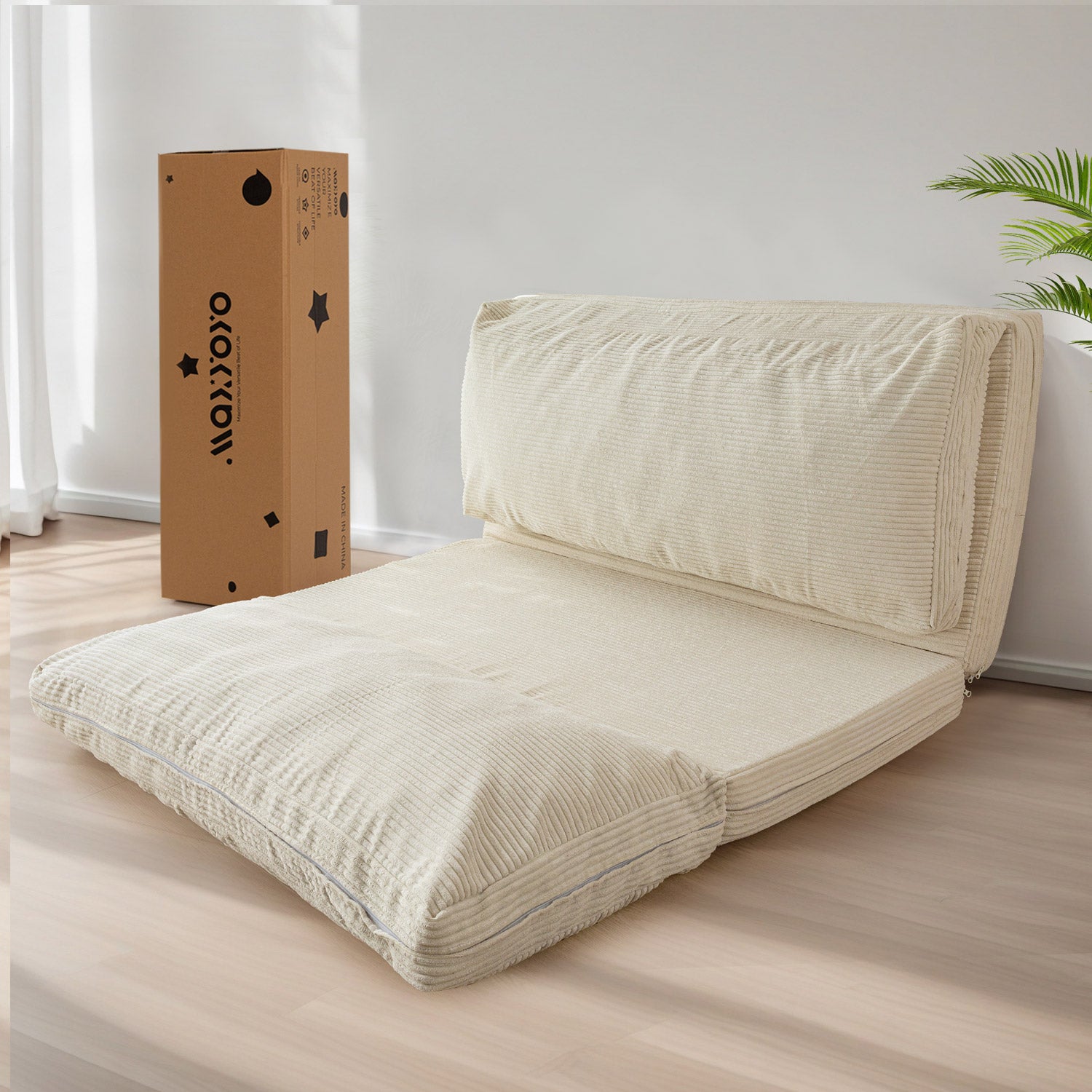 MAXYOYO Corduroy Bean Bag Sofa Bed - Foldable, Washable, Beige | Perfect for Living Room, Bedroom & Dorm Room Comfort