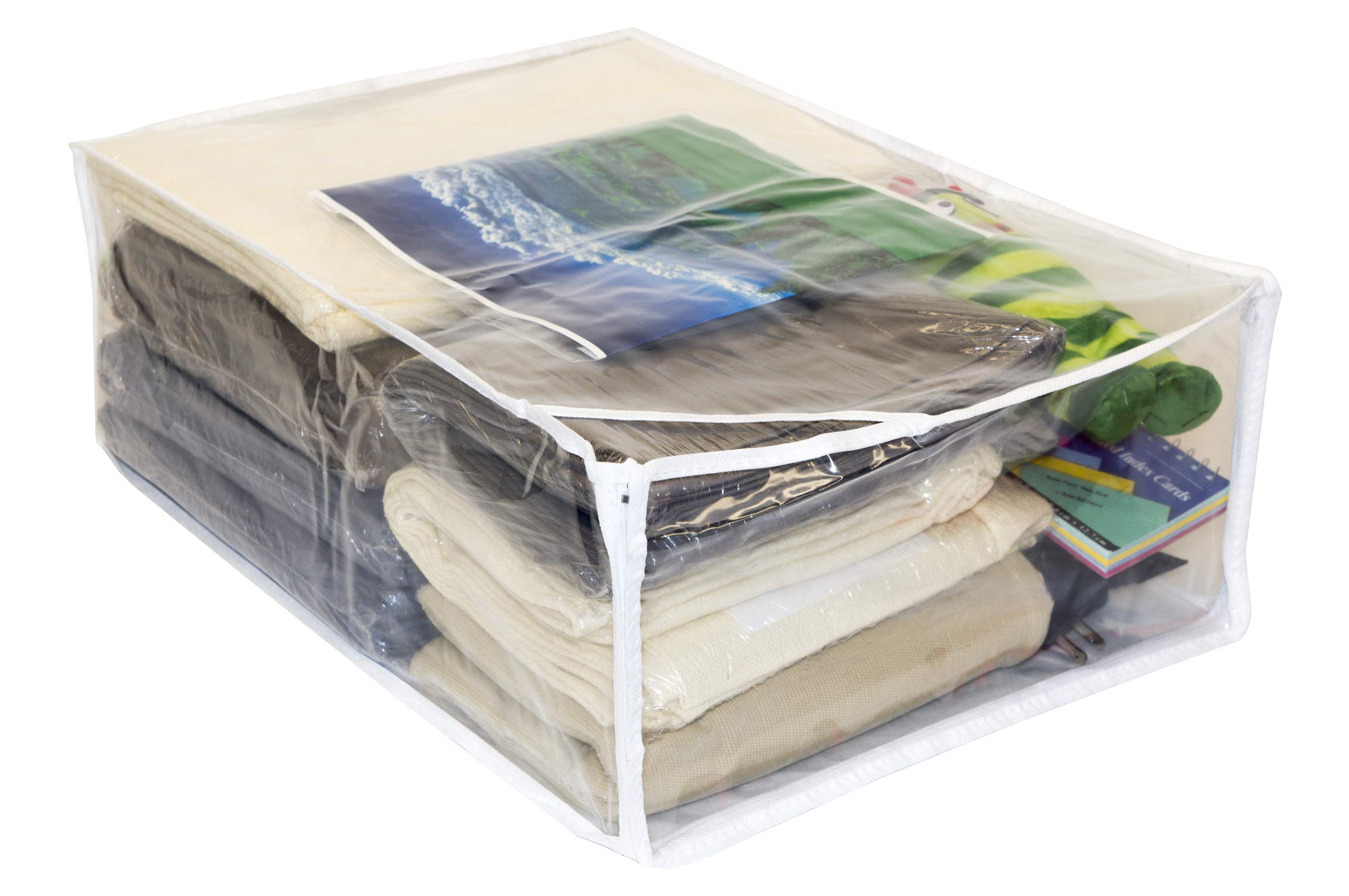 5-Pack Clear Vinyl Zippered Comforter Storage Bags 13 x 19.5 x 6.5 Inch - Space Saving Closet Organizers with 9x9 Insert Pocket & Display Window - Perfect for Blanket, Bedding & Seasonal Clothes Storage
