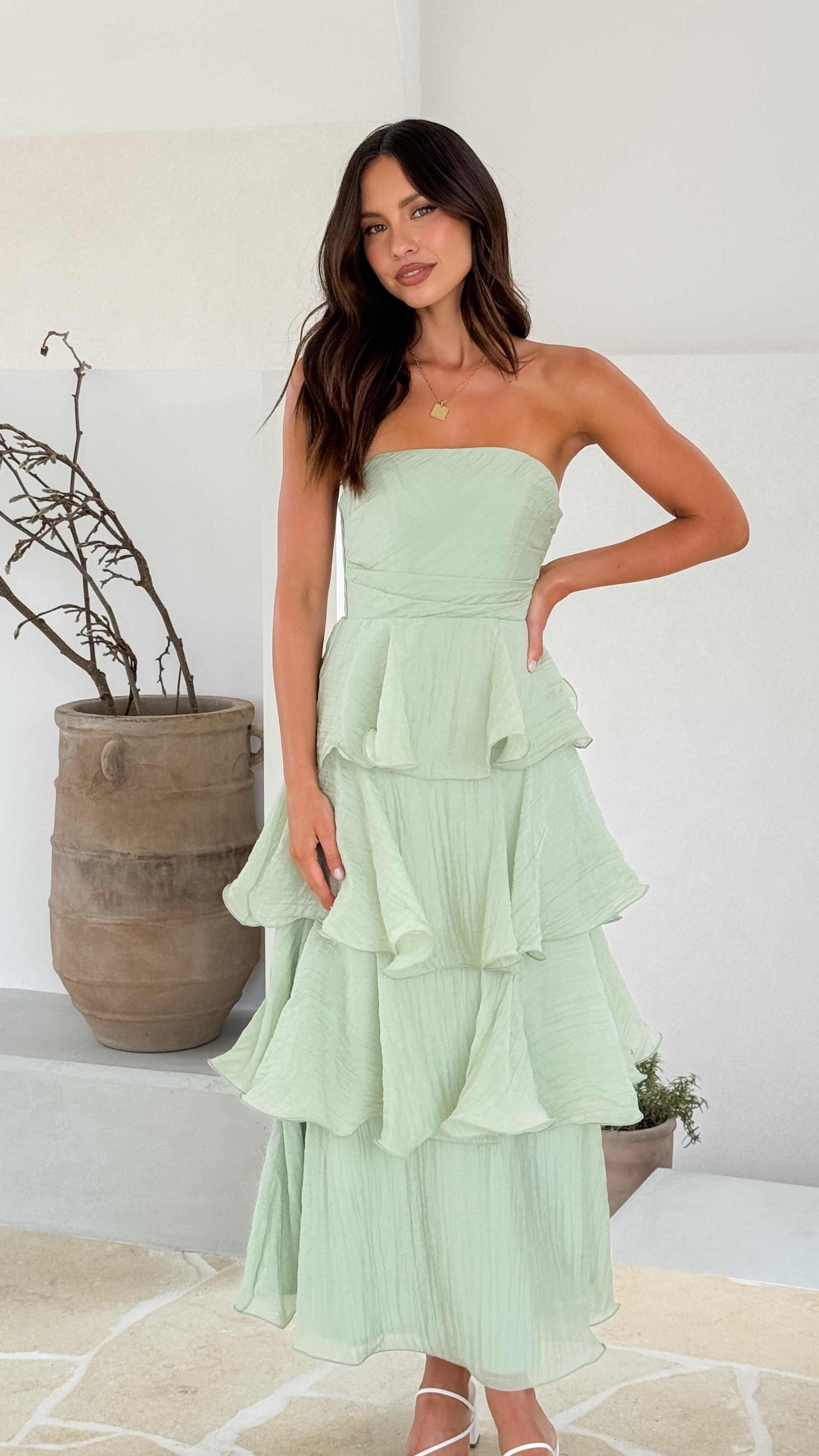Lanica Maxi Dress for Women - Flowy Sage Green Summer Dress - Perfect for Beach Vacation, Wedding Guest & Casual Outings