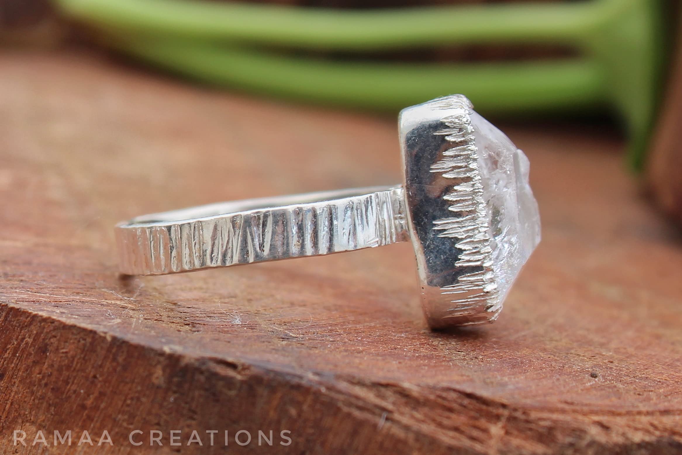 Natural Herkimer Diamond Ring - April Birthstone Handmade 925 Sterling Silver Ring | Raw Herkimer Crystal Jewelry for Women | Perfect Gift for Birthday, Anniversary & Spiritual Healing