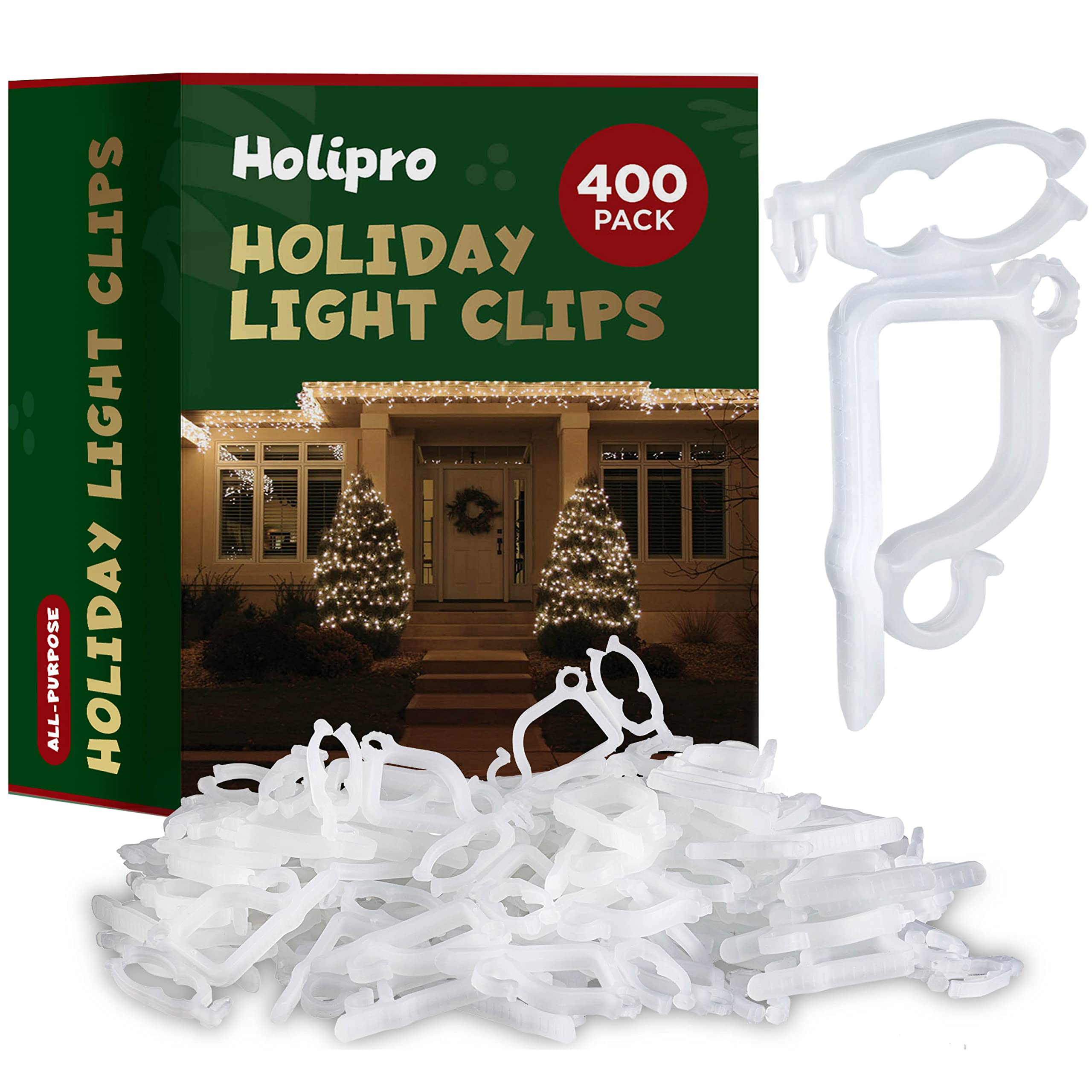 400-Pack All-Purpose Christmas Light Clips for Outdoor Holiday Decorations - Universal Fit for Mini, C6, C7, C9, Rope & Icicle Lights - Easy Shingle & Gutter Mounting (No Tools Needed) - Perfect for Roof, Fence & Window Decor - Made in USA
