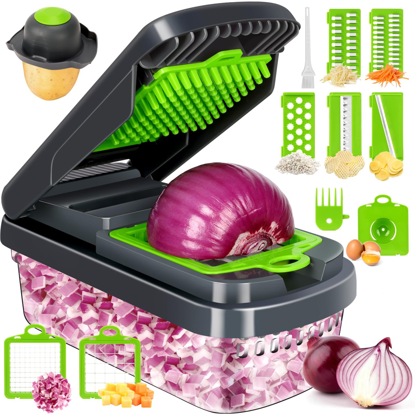 12-in-1 Multifunctional Vegetable Chopper with Container - Perfect for Salad, Onion & Garlic Prep