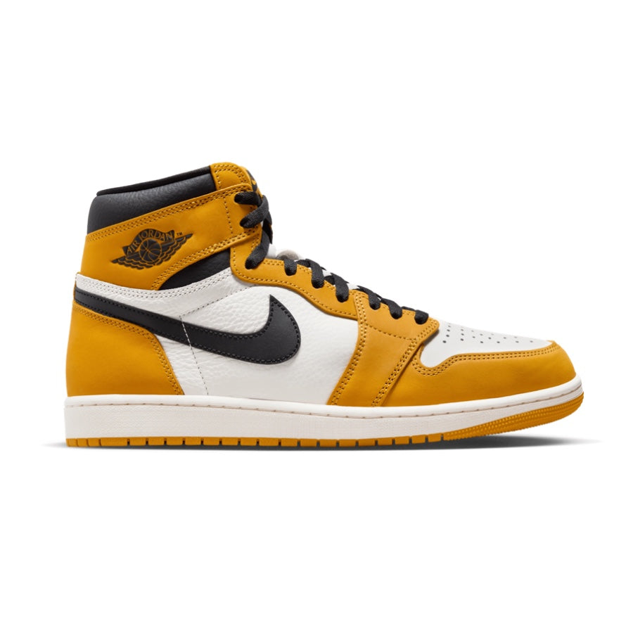 Air Jordan 1 Retro High OG Sneakers - Yellow Ochre & Black Sail Colorway - Men's Basketball Shoes for Streetwear & Casual Outfits
