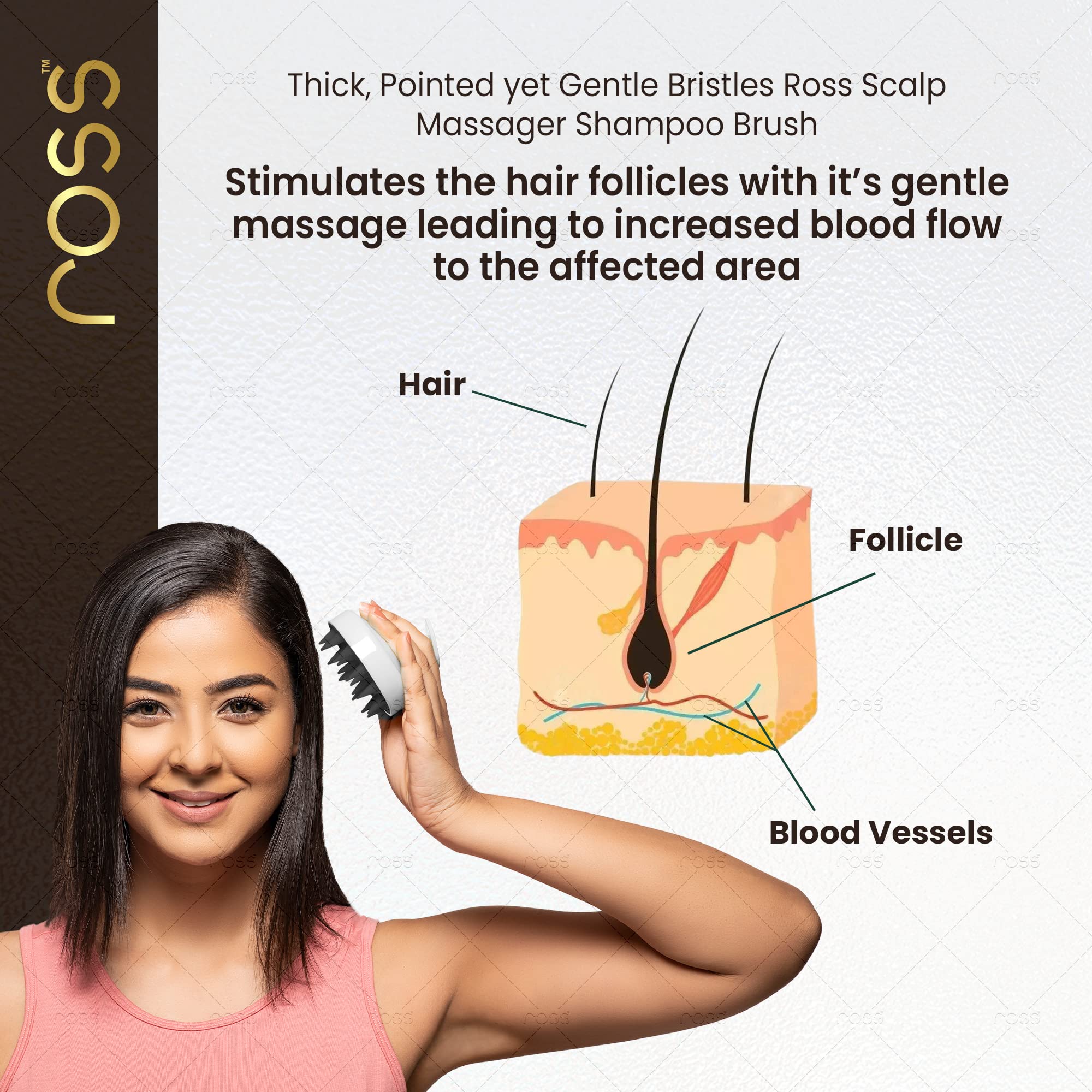 Ross Scalp Massager - Soft Bristle Shampoo Brush for Hair Care & Relaxation | Home & Salon Use