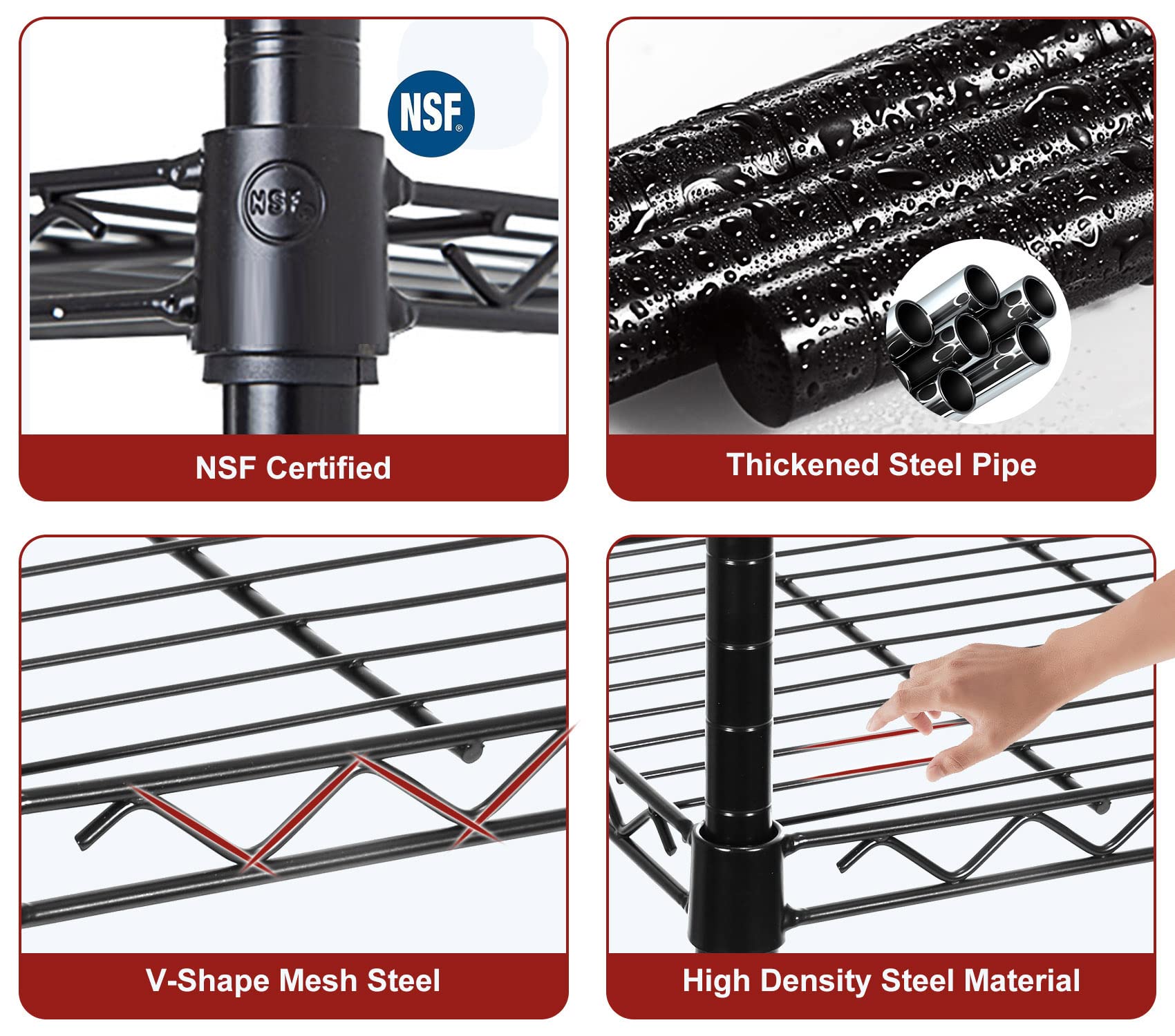 5 Tier Heavy Duty Wire Shelving Unit - NSF Certified, Adjustable Steel Storage Shelves for Garage, Kitchen, Office & Commercial Use - 14