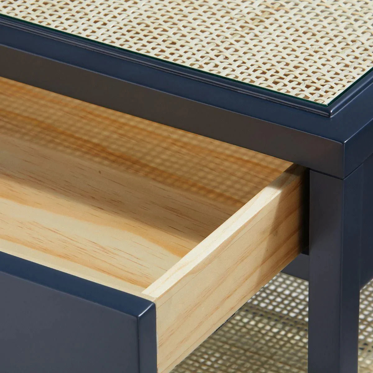 Midnight Blue Lacquer Caanan 1-Drawer Side Table - Compact Nightstand for Bedroom, Living Room, or Office