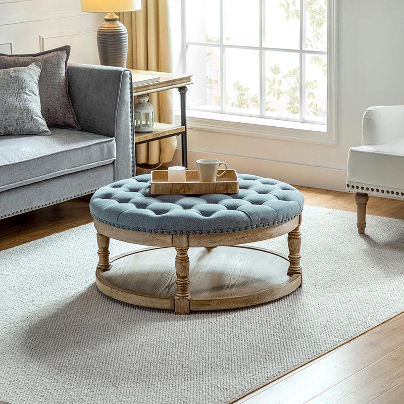 Danilynn Tufted Round Cocktail Ottoman Coffee Table - Stylish Footrest & Side Table for Living Room, Bedroom & Lounge Areas