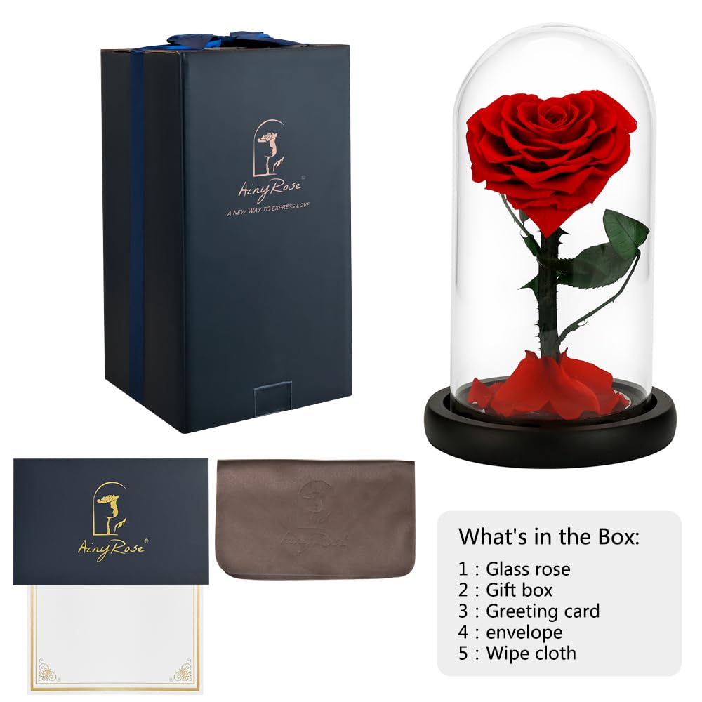 Forever Preserved Real Rose Flower in Glass Dome - Romantic Birthday, Valentine's Day, Mother's Day, Christmas & Anniversary Gift for Women (Red) - Perfect for Home Decor, Wedding Centerpieces & Special Occasion Gifts