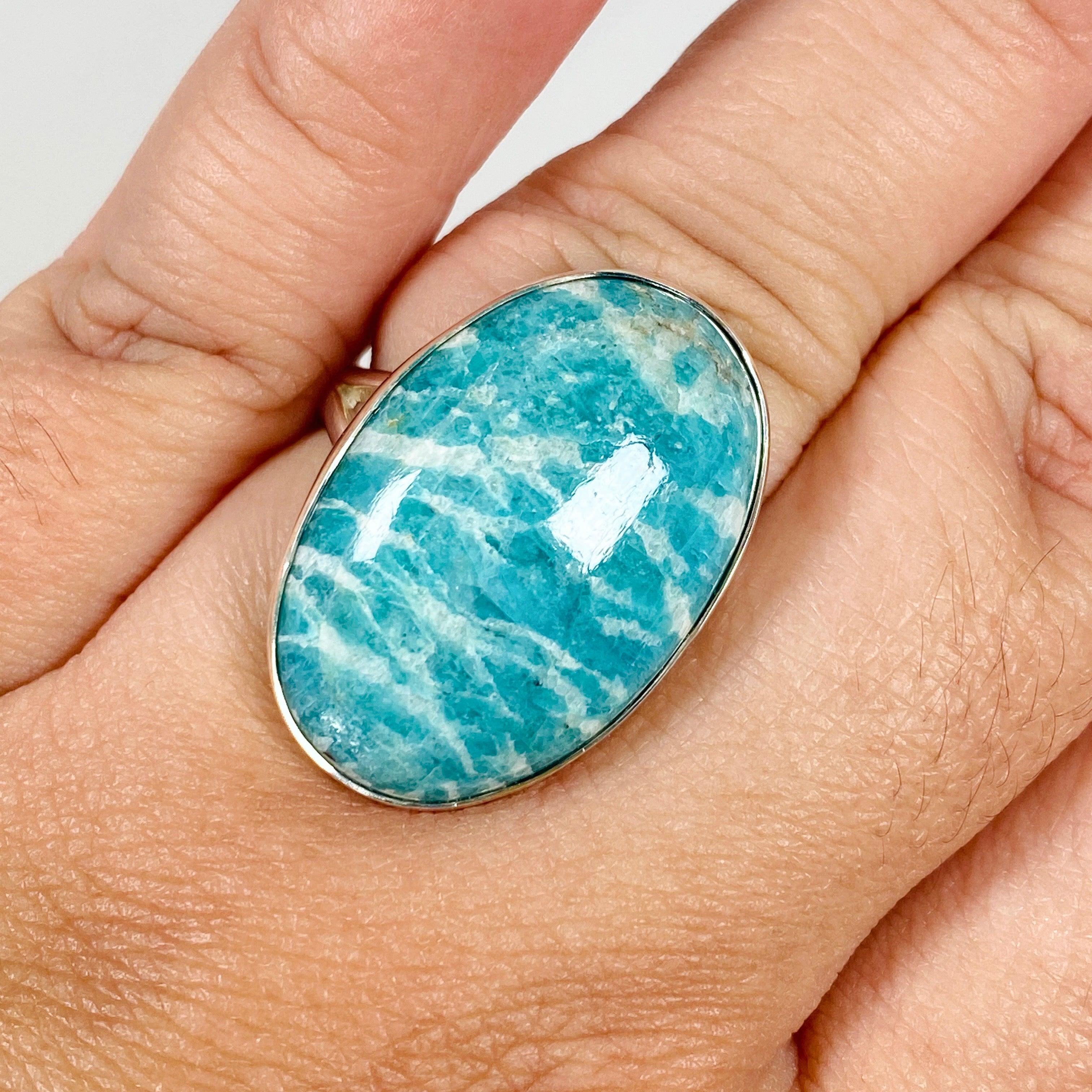 Amazonite Oval Ring for Women - Size 10 - Sterling Silver Gemstone Jewelry (KRGJ2889) | Elegant Gift for Birthday, Anniversary & Special Occasions