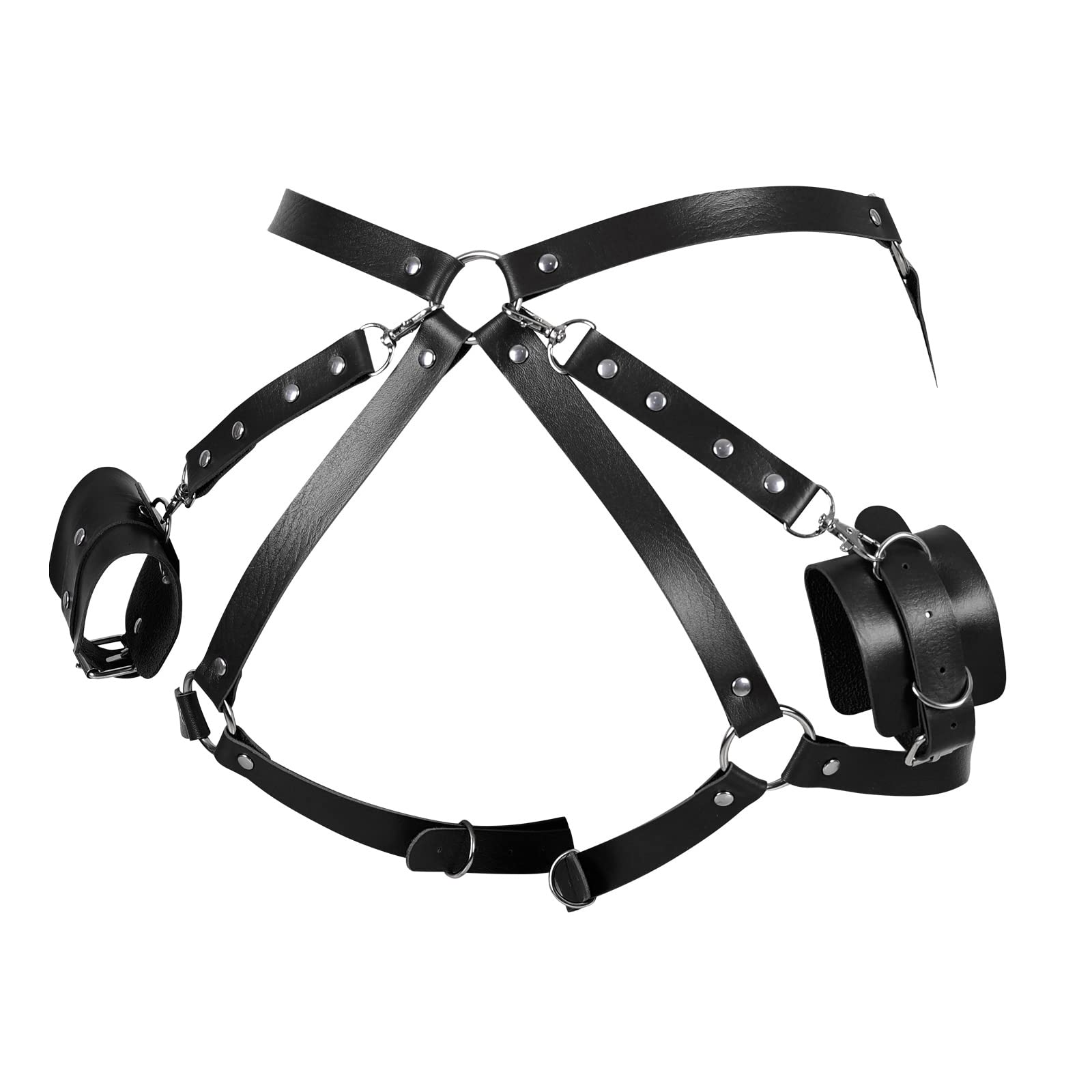 Women's Punk Leather Body Harness - Adjustable Garter Belt with Wrist & Leg Straps for Halloween, Rave, BDSM, and Gothic Fashion