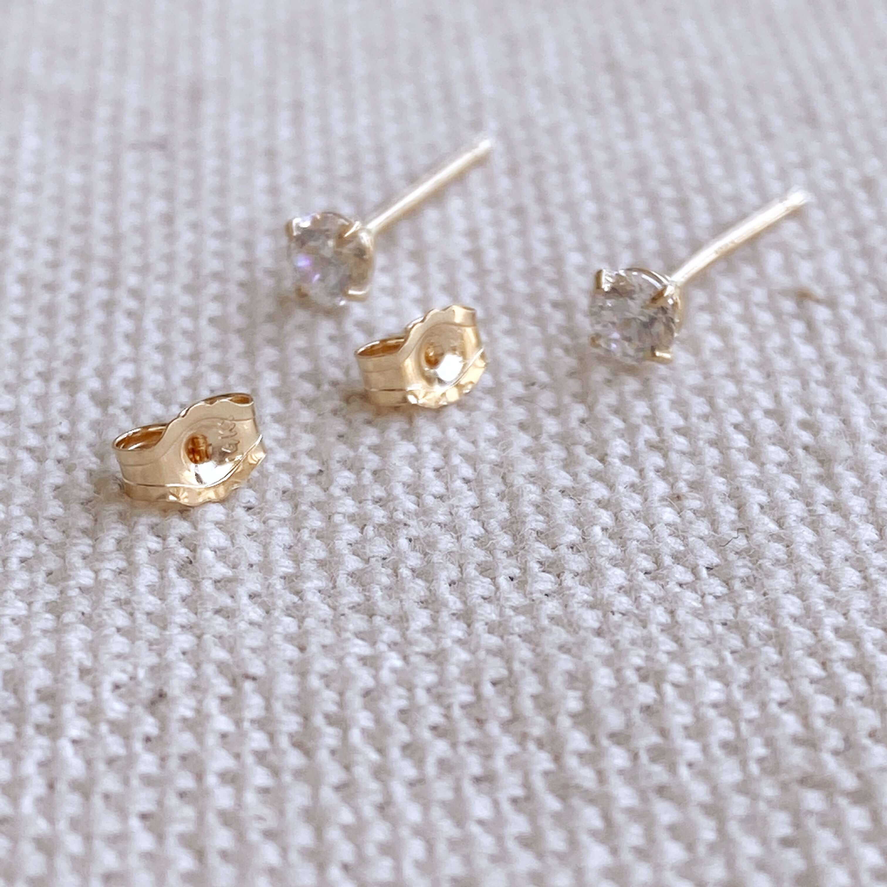14K Solid Gold Round 3mm Cubic Zirconia Stud Earrings for Women - Hypoallergenic Luxury Jewelry Gift for Birthday, Anniversary & Everyday Wear