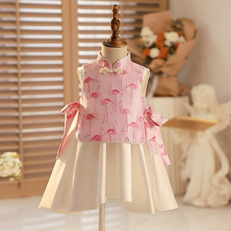 Elegant Baby Red Crowned Crane Birthday Dress for Girls - Princess Party Gown for Special Occasions, Birthday Celebrations & Photoshoots