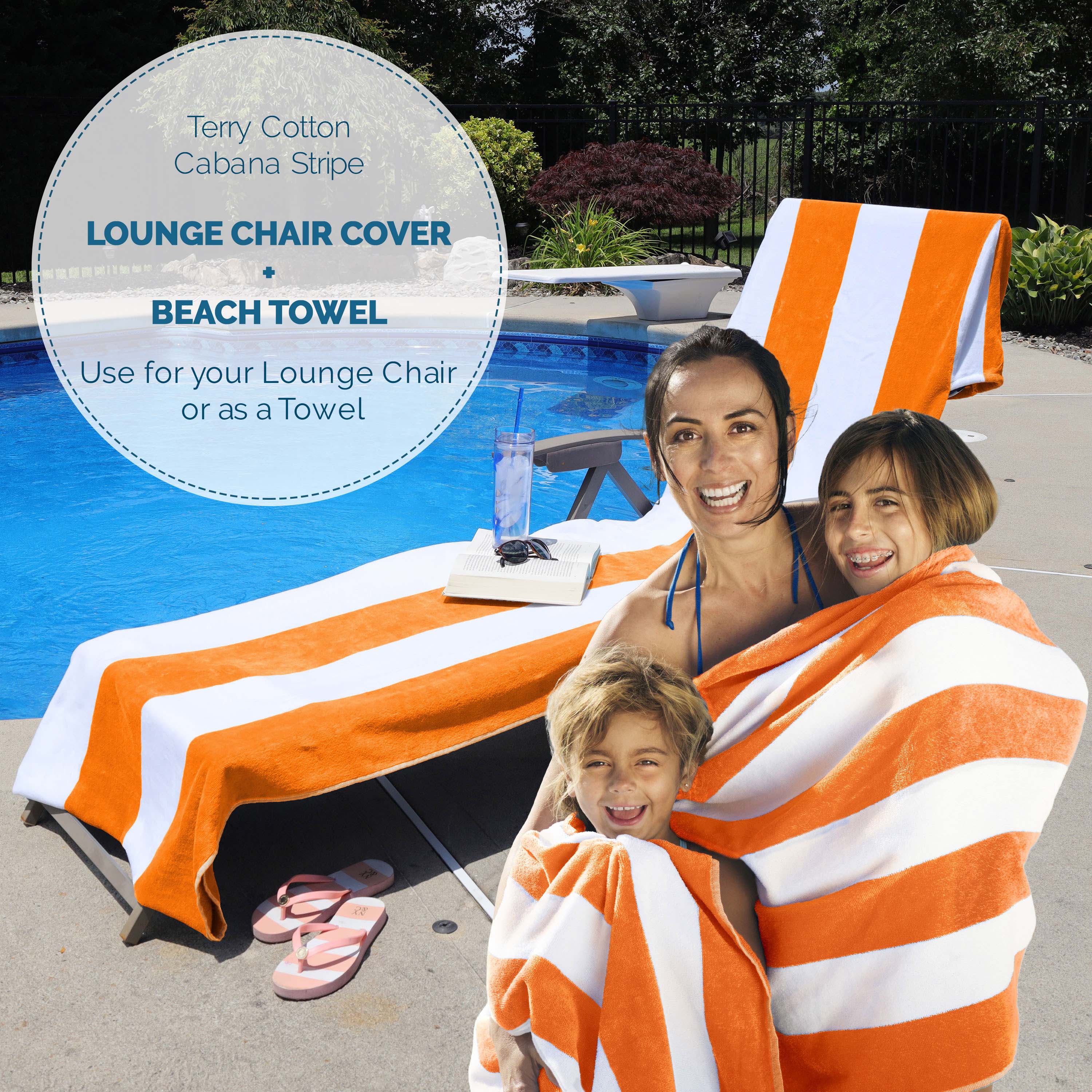 Premium Cotton Cabana Stripe Chaise Lounge Chair Cover - Standard Size, UV Resistant & Waterproof - Perfect for Poolside, Patio, and Outdoor Furniture Protection
