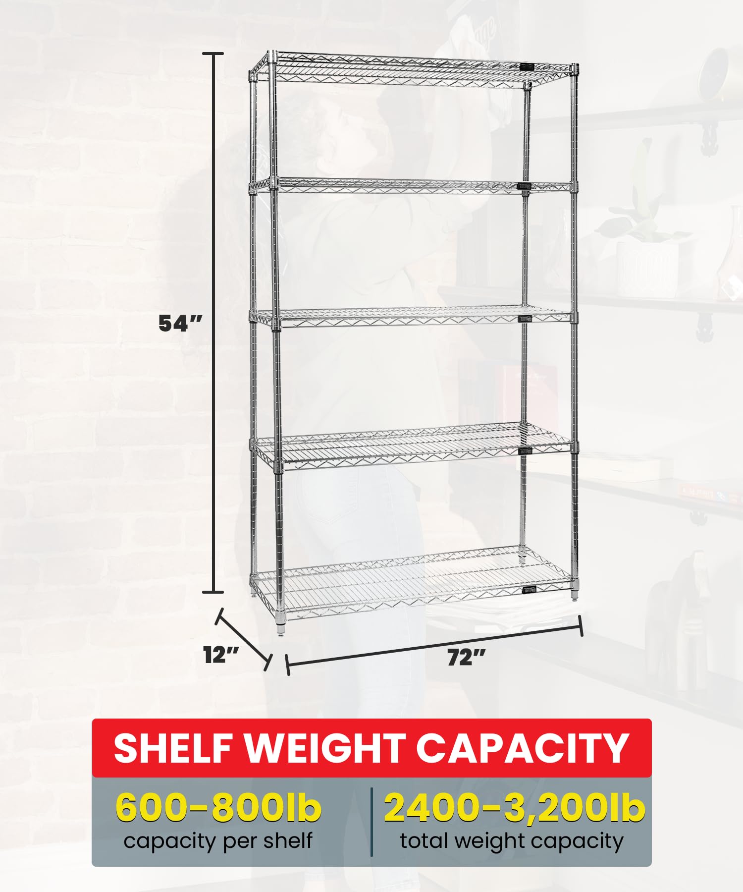Quantum Storage Systems WR54-1272C-5 Chrome Wire Shelving Starter Kit - 5-Tier Industrial Shelves 54
