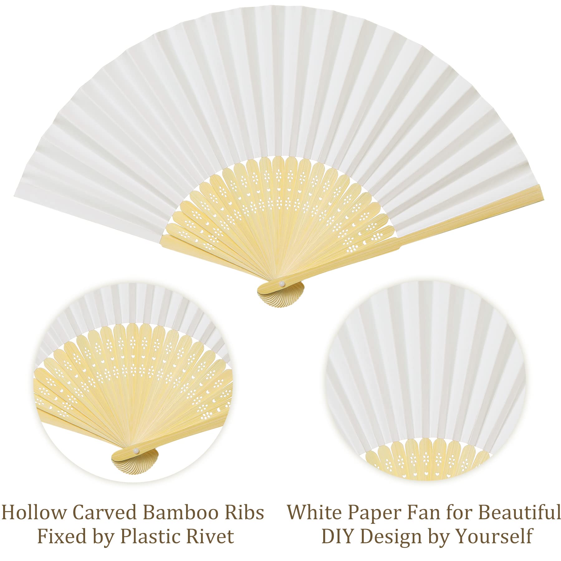 Coucoland 100 Pcs White Bamboo Folding Handheld Fan - Elegant Wedding Favors, Home Decor & Party Supplies for Bridal Showers, Dancing Events & Summer Cooling