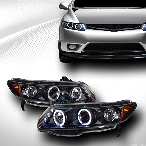 **Black DRL LED Halo Projector Headlights with Turn Signal - Compatible with 2006-2011 Honda Civic Coupe | Upgrade for Enhanced Night Driving & Style**