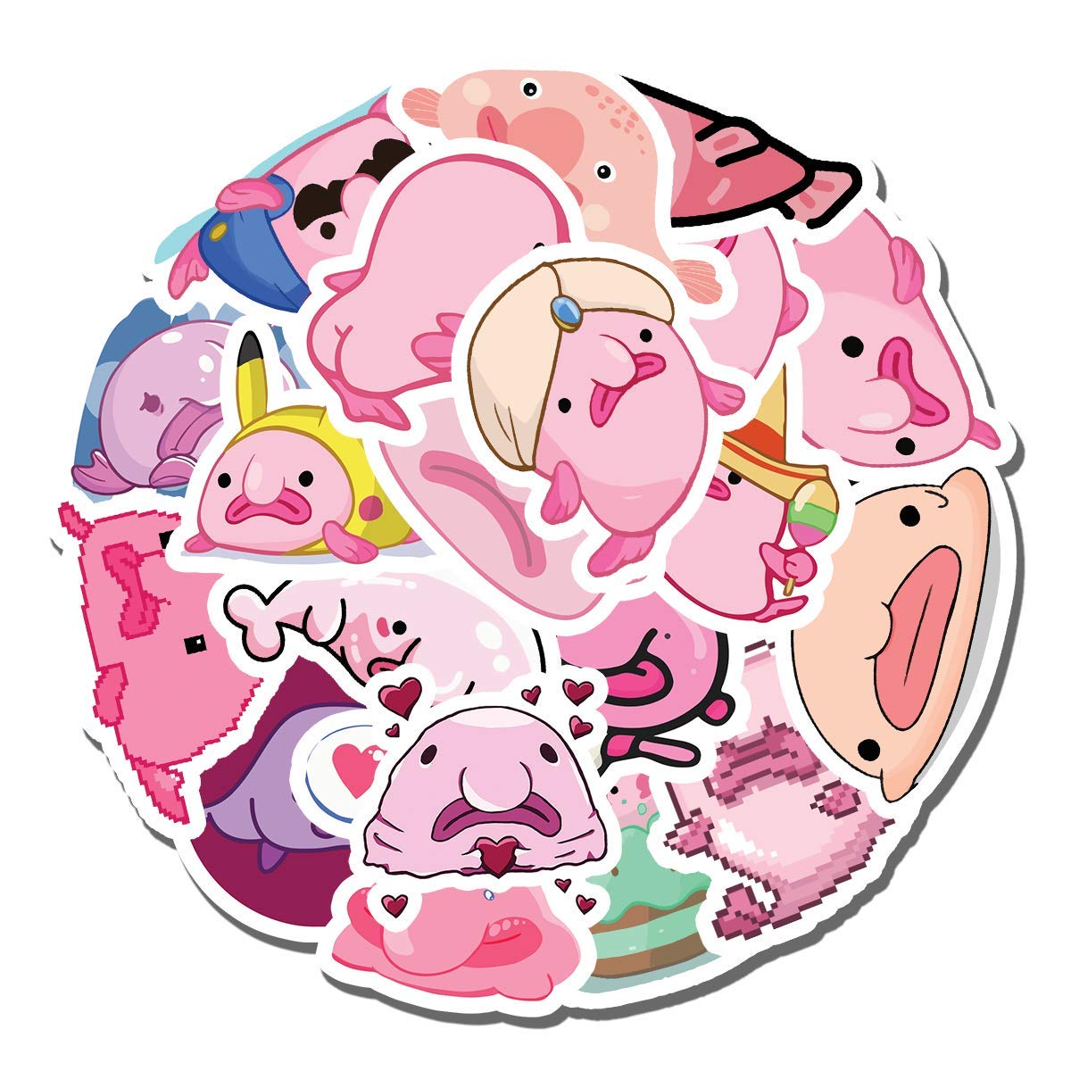 20 PCS Blobfish Aesthetic Vinyl Stickers - Colorful Waterproof Decals for Water Bottles, Laptops, Scrapbooking, Luggage, Skateboards & Guitars - Perfect for DIY Crafts, School Supplies & Personalizing Your Belongings