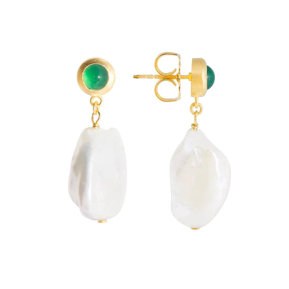 FAIRLEY Aventurine Keshi Drop Earrings - Handmade Dangle Earrings for Women, Natural Stone Jewelry Gift - Perfect for Weddings, Parties & Everyday Wear