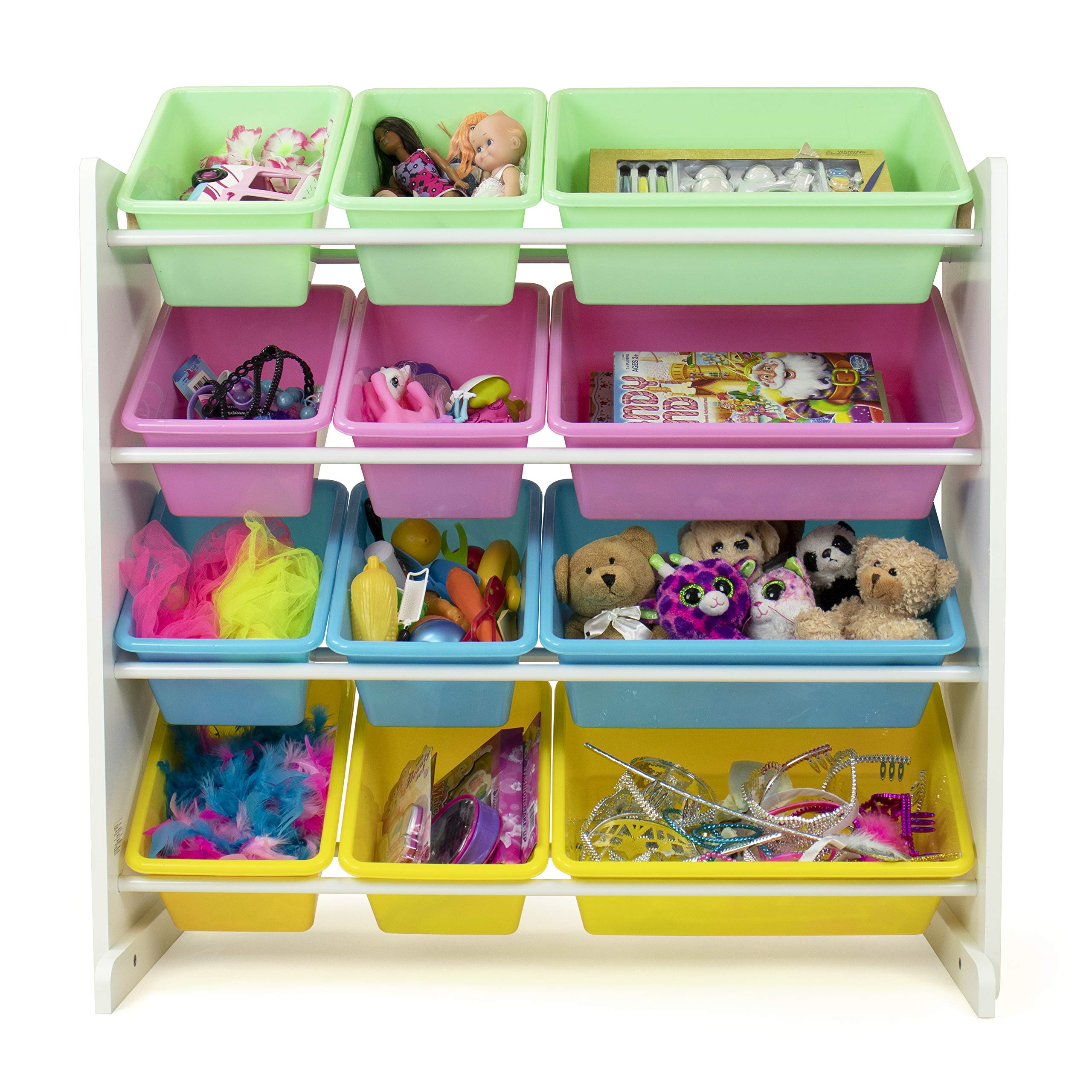 Humble Crew Kids Toy Storage Organizer with Book Rack - Pastel Collection | Space-Saving Nursery & Playroom Organization Solution for Toys, Books & More
