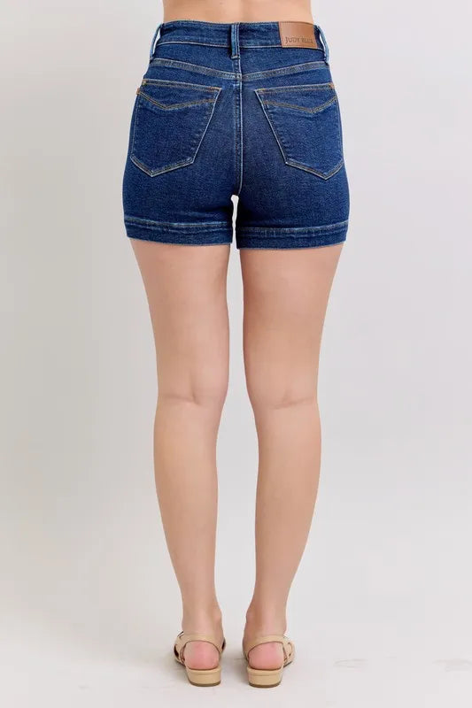 Judy Blue High Waist Tummy Control Denim Shorts for Women - Stretchy Comfort Fit Vintage Washed Jeans Shorts | Perfect for Summer, Beach, and Casual Outings