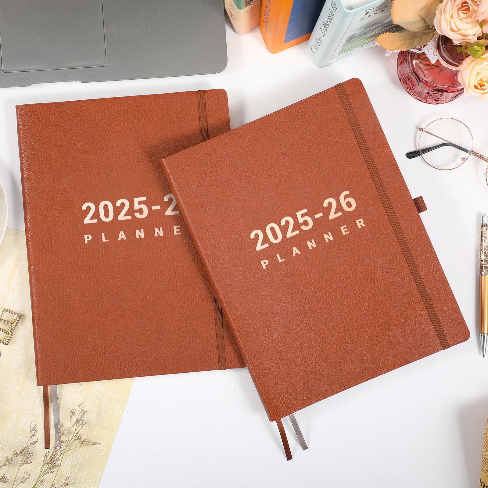 2025-2026 Academic Planner - A4 Weekly Diary from August 2025 to July 2026 with Brown Leather Cover, Elastic Closure & Back Pocket | Perfect for Students, Teachers & Professionals | School, Office & Personal Organization
